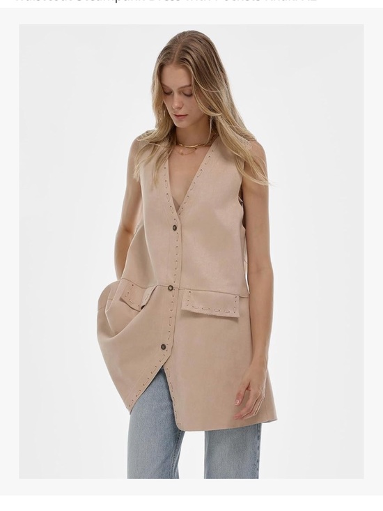 Tops - Sleeveless Beige Suede Button Front Vest